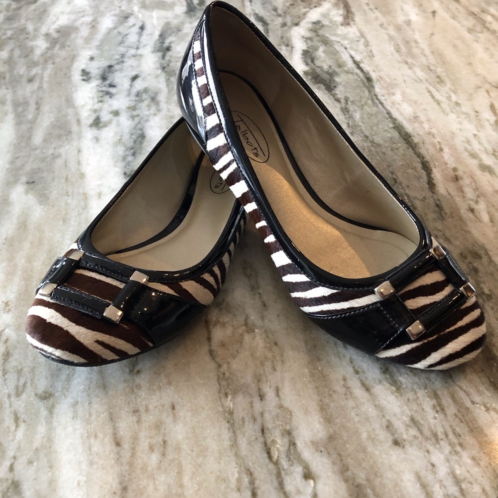 Talbots Zebra Calf Hair Buckle Flats 7 1/2B